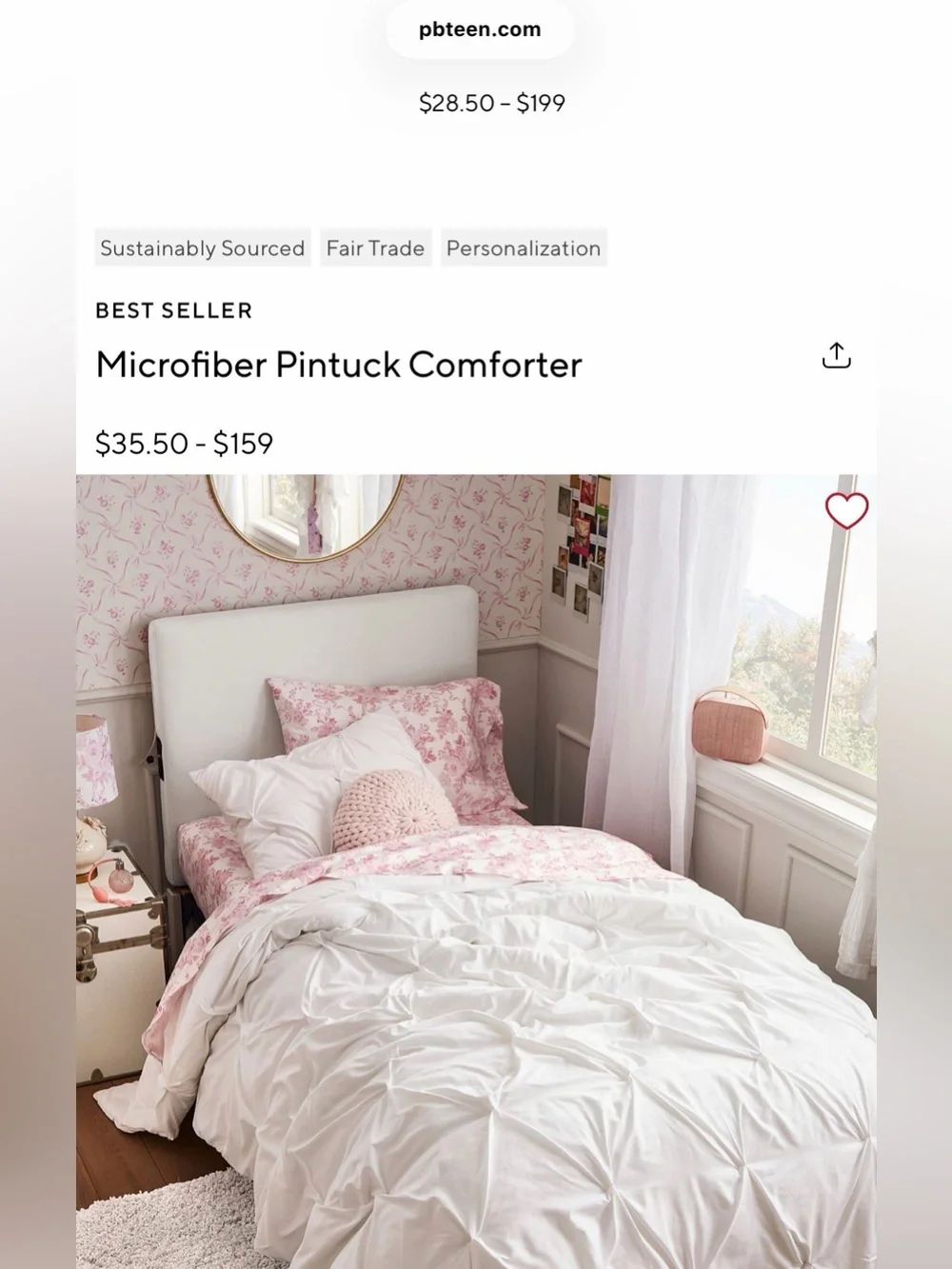 Pottery Barn Teen White Microfiber Pintuck Comforter Twin XL NWT (new with tags)